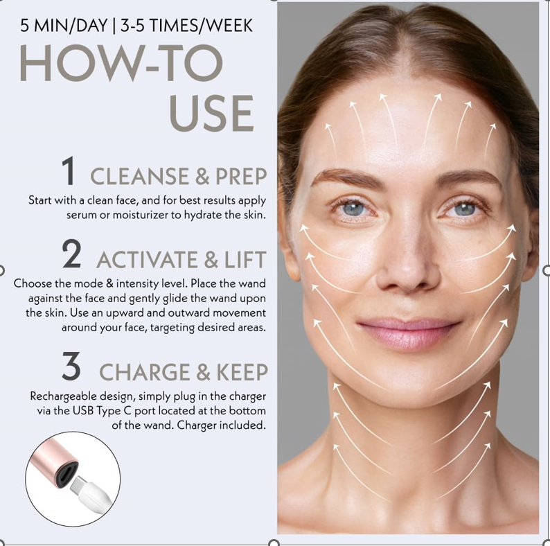 Appareil facial 1608  7 en 1 , Appareil à micro-courant pour anti-âge, thérapie par la lumière, masseur de visage pour rajeunissement.